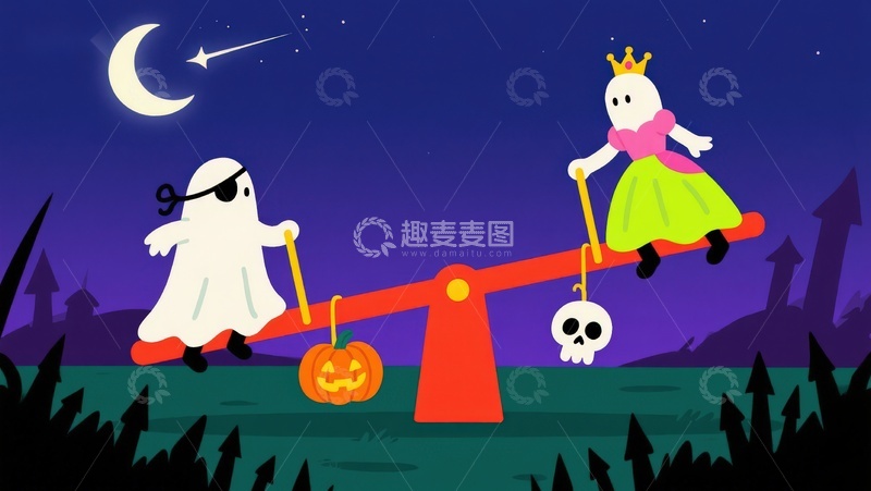 高清大图下载【趣麦麦图】万圣节幽灵跷跷板