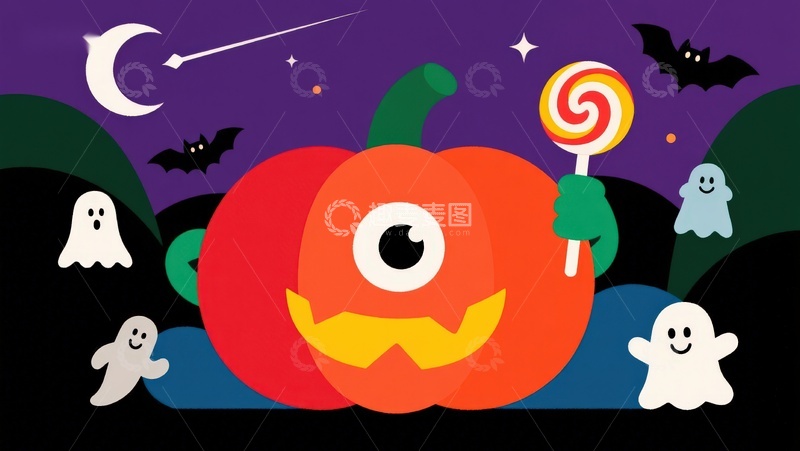 高清大图下载【趣麦麦图】万圣节南瓜怪手持棒棒糖