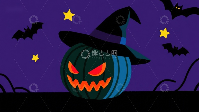 高清大图下载【趣麦麦图】万圣节南瓜灯与巫师帽