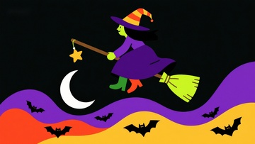 巫女骑扫帚夜空飞行