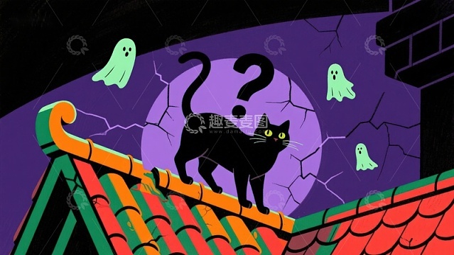 屋顶上的黑猫与神秘幽灵