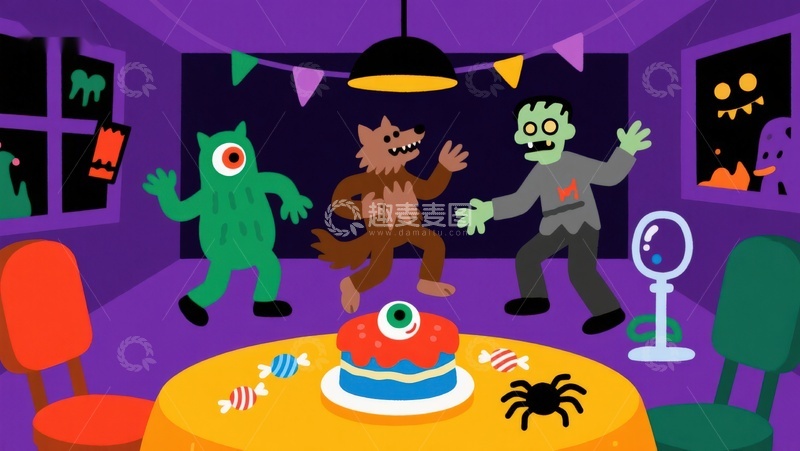 高清大图下载【趣麦麦图】万圣节派对上的怪物舞会