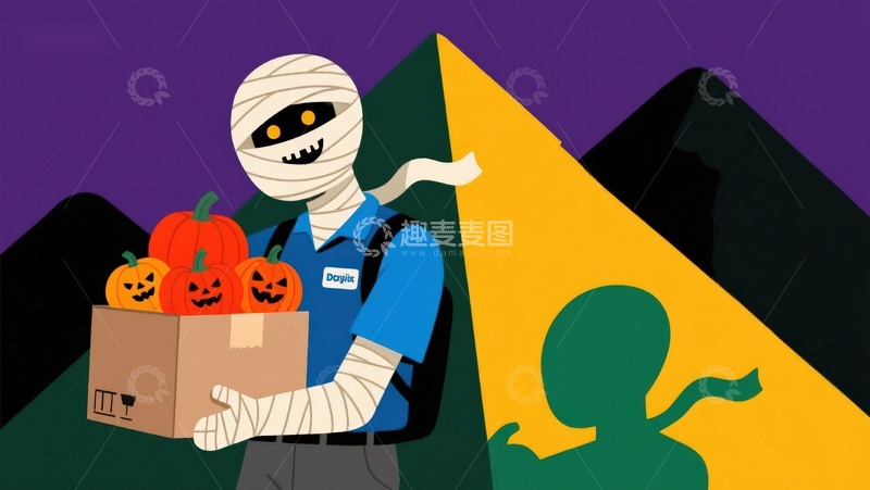 高清大图下载【趣麦麦图】木乃伊快递员运送南瓜