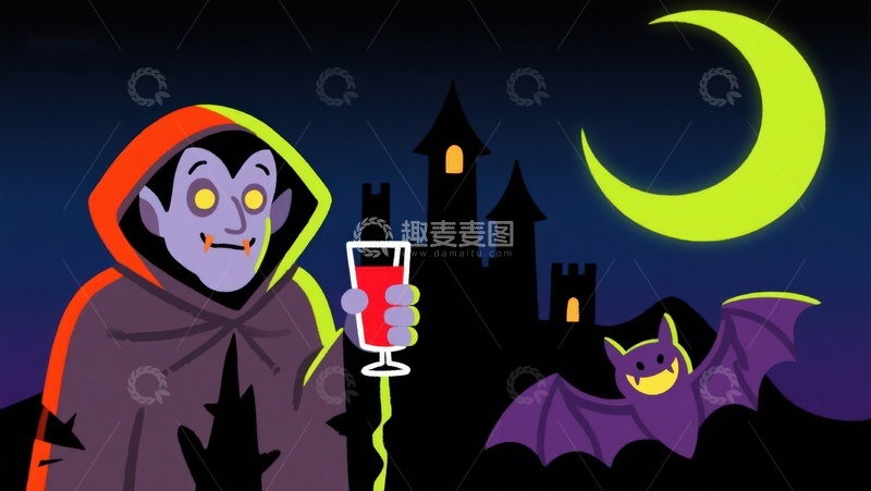 高清大图下载【趣麦麦图】夜空下的吸血鬼与蝙蝠