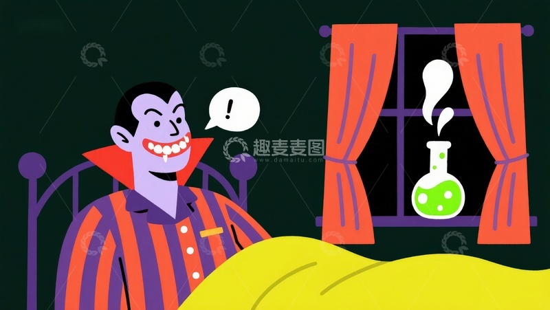 吸血鬼在床边观察窗外实验瓶