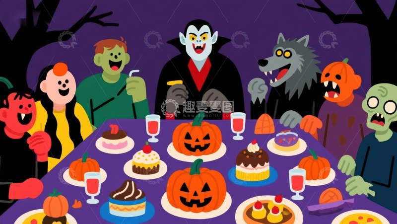 高清大图下载【趣麦麦图】万圣节怪物聚餐