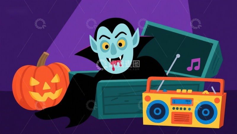 高清大图下载【趣麦麦图】万圣节吸血鬼与南瓜音响