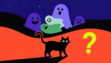 夜景中的黑猫与幽灵