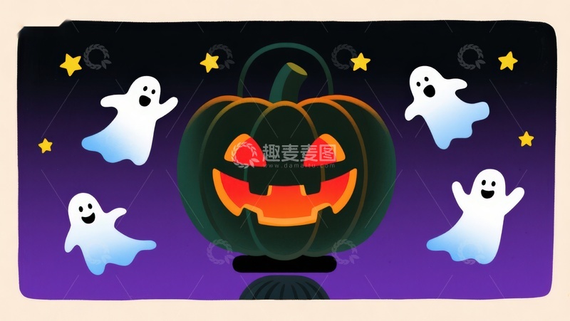 高清大图下载【趣麦麦图】万圣节南瓜灯与幽灵
