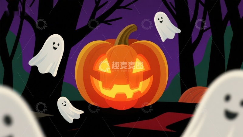 高清大图下载【趣麦麦图】万圣节南瓜灯与幽灵