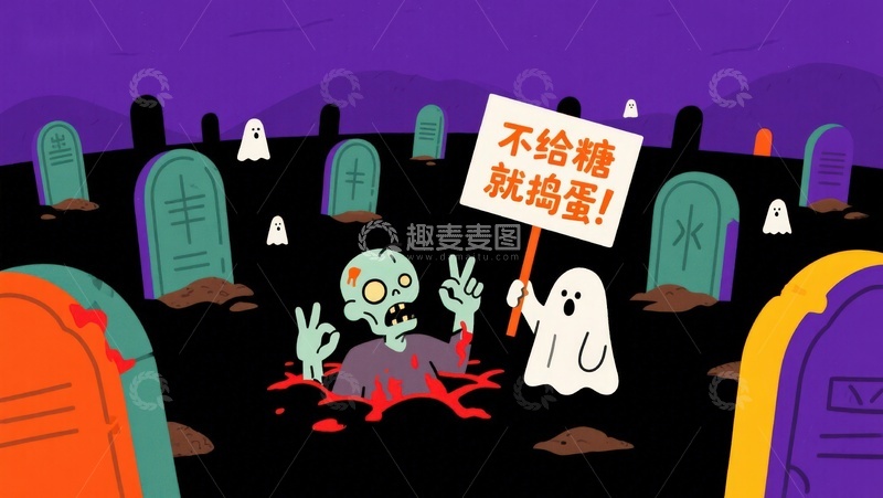 高清大图下载【趣麦麦图】万圣节僵尸与幽灵的捣蛋宣言