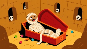 木乃伊在棺材中微笑