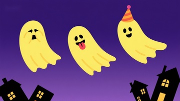 三只鬼魂在夜空中的欢乐场景