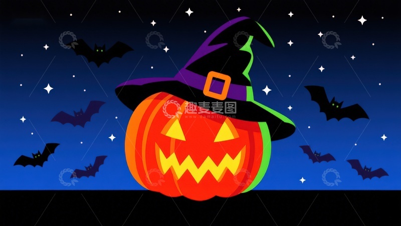 高清大图下载【趣麦麦图】万圣节南瓜灯与巫师帽