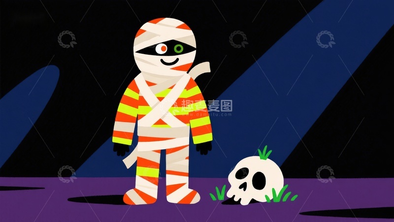 高清大图下载【趣麦麦图】-条纹木乃伊与骷髅的神秘夜晚