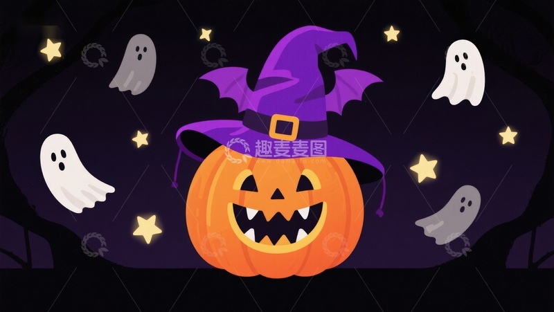 高清大图下载【趣麦麦图】万圣节南瓜灯与幽灵的夜景