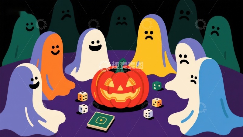 高清大图下载【趣麦麦图】万圣节幽灵围坐南瓜灯