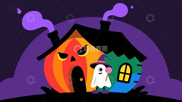 万圣节南瓜屋与糖果幽灵