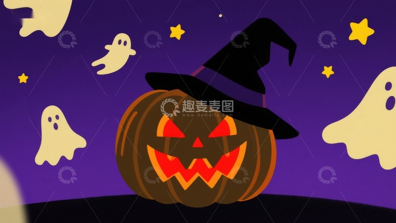 高清大图下载【趣麦麦图】万圣节南瓜灯与幽灵的夜景