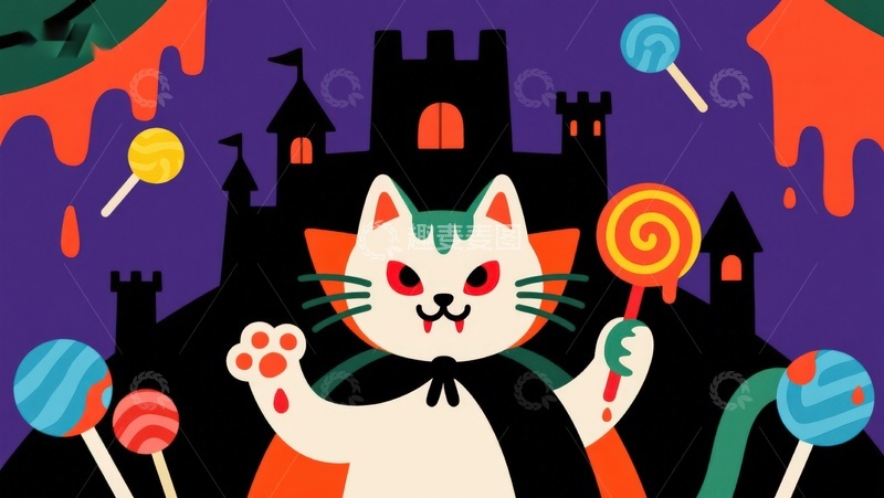 高清大图下载【趣麦麦图】万圣节猫咪与糖果城堡
