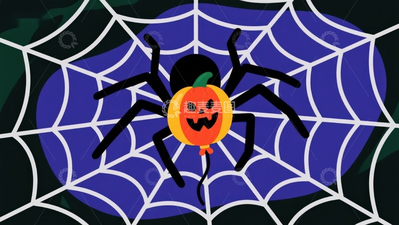 高清大图下载【趣麦麦图】万圣节蜘蛛网中的南瓜灯