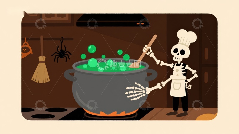 高清大图下载【趣麦麦图】骷髅厨师烹饪绿色泡泡汤