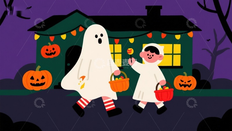 高清大图下载【趣麦麦图】万圣节夜晚的可爱装扮