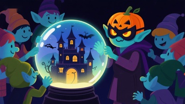 精灵围绕水晶球中的神秘城堡