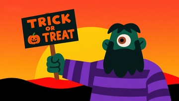 卡通怪物手持‘不给糖就捣蛋’标语