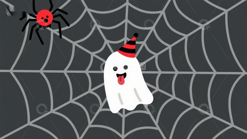 高清大图下载【趣麦麦图】万圣节幽灵与蜘蛛的趣味场景