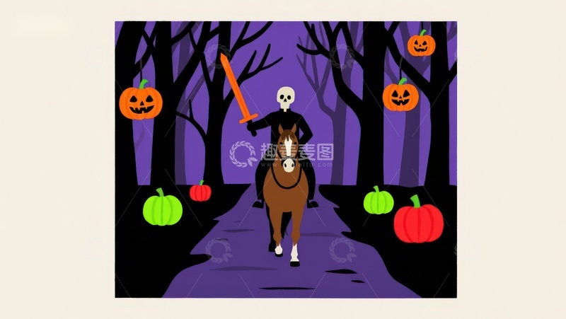 高清大图下载【趣麦麦图】骷髅骑士夜行林间