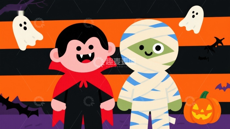 高清大图下载【趣麦麦图】万圣节装扮的卡通角色
