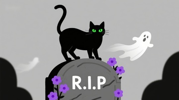 墓碑上的黑猫与幽灵