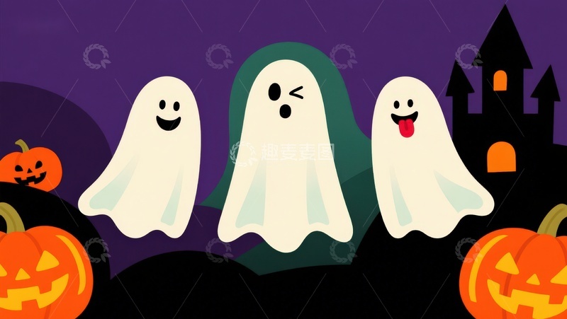 高清大图下载【趣麦麦图】万圣节幽灵与南瓜灯