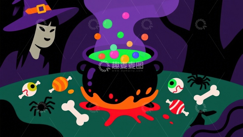高清大图下载【趣麦麦图】万圣节女巫与魔法药水
