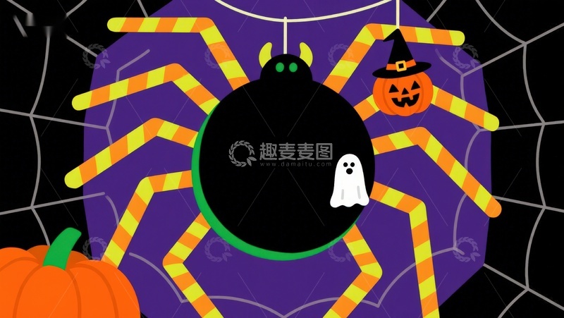 高清大图下载【趣麦麦图】万圣节主题蜘蛛网与南瓜幽灵