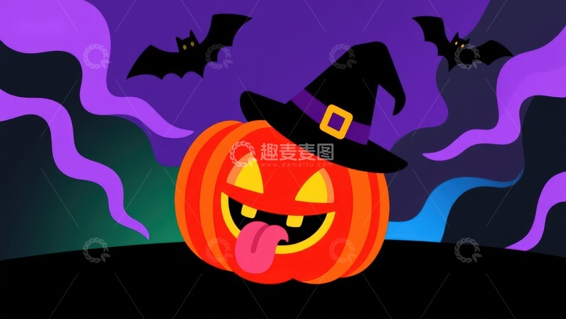 高清大图下载【趣麦麦图】万圣节南瓜灯戴着巫师帽