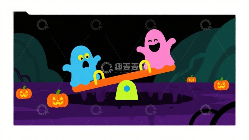 高清大图下载【趣麦麦图】万圣节幽灵跷跷板