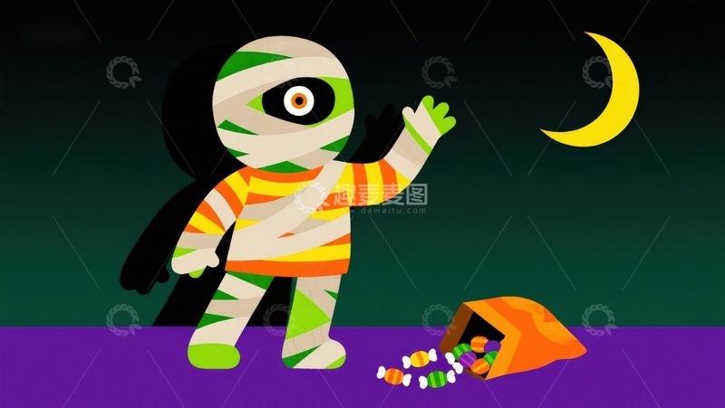 高清大图下载【趣麦麦图】万圣节木乃伊与糖果