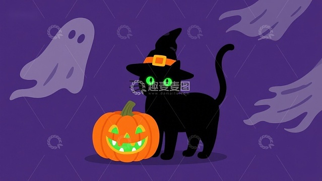 万圣节黑猫与南瓜灯