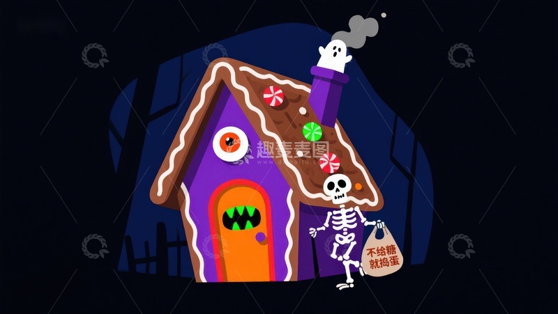 高清大图下载【趣麦麦图】万圣节糖果屋与骷髅