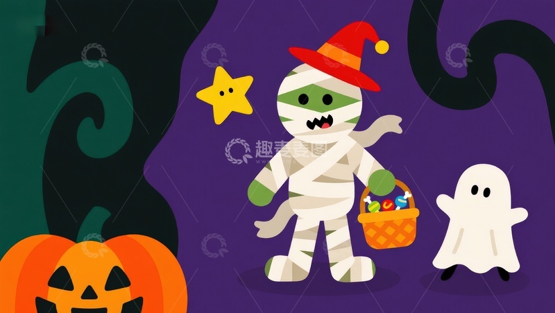 万圣节木乃伊与幽灵的糖果之夜