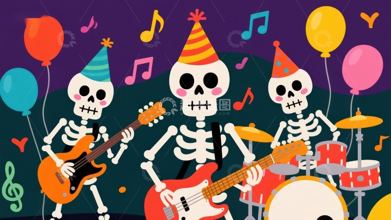 高清大图下载【趣麦麦图】骷髅乐队欢乐演奏