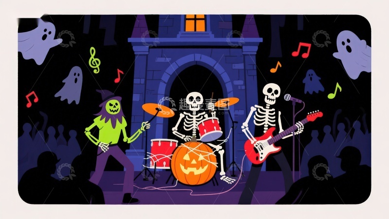高清大图下载【趣麦麦图】万圣节骷髅乐队表演