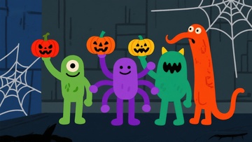 卡通怪物手持南瓜灯庆祝万圣节