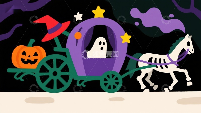 万圣节幽灵马车夜行图