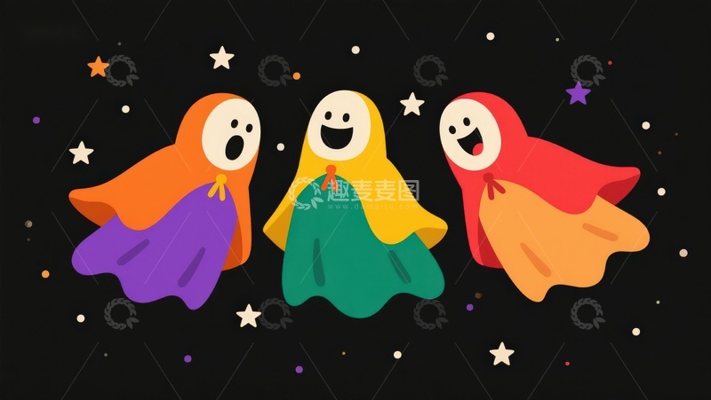 高清大图下载【趣麦麦图】彩色斗篷幽灵的欢乐夜晚