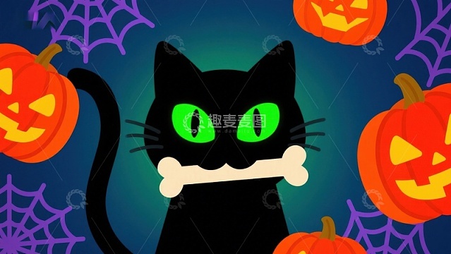 万圣节黑猫与南瓜灯