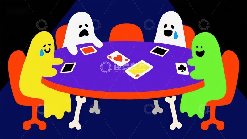 高清大图下载【趣麦麦图】卡通角色围桌玩牌