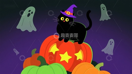 万圣节黑猫与南瓜灯